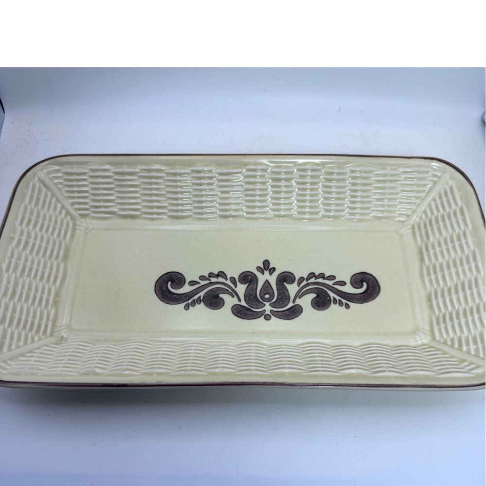 Pfaltzgraff Yorktowne Stoneware Rectangular Serving‎ Tray Basketweave 11.5x5.5
